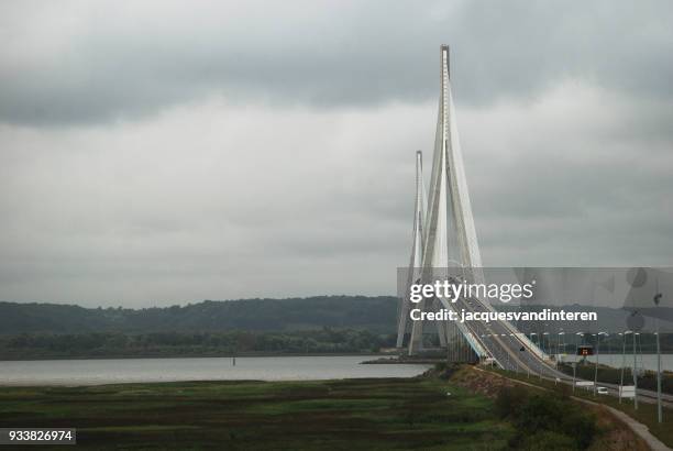 the bridge to normandy - pont de normandie - pont de normandie stock pictures, royalty-free photos & images