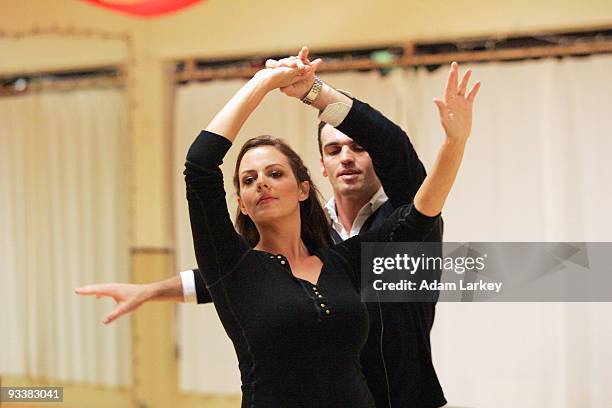 Sara Evans, Academy of Country Music Top Female Vocalist and top-selling singing sensation, rehearses with Tony Dovolani, on Walt Disney Television...