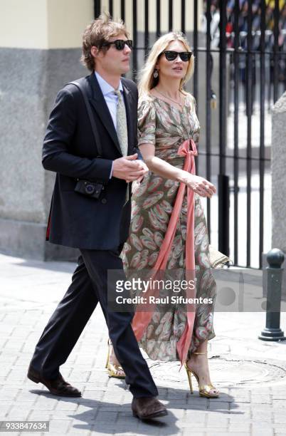 Supermodel Kate Moss and her boyfriend Count Nikolai Von Bismarck arrive to the wedding of Prince Christian of Hanover and Alessandra de Osma at...