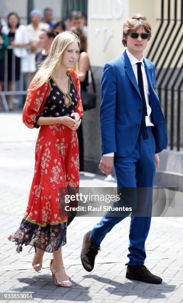Olympia de Grecia arrives to the wedding of Prince Christian of Hanover and Alessandra de Osma at Basilica San Pedro on March 16, 2018 in Lima, Peru.