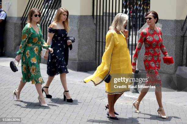 Princesses Beatrice and Eugenie arrive to the wedding of Prince Christian of Hanover and Alessandra de Osma at Basilica San Pedro on March 16, 2018...