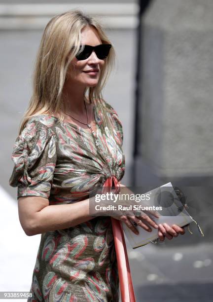 Supermodel Kate Moss leaves the church after the wedding of Prince Christian of Hanover and Alessandra de Osma at Basilica San Pedro on March 16,...