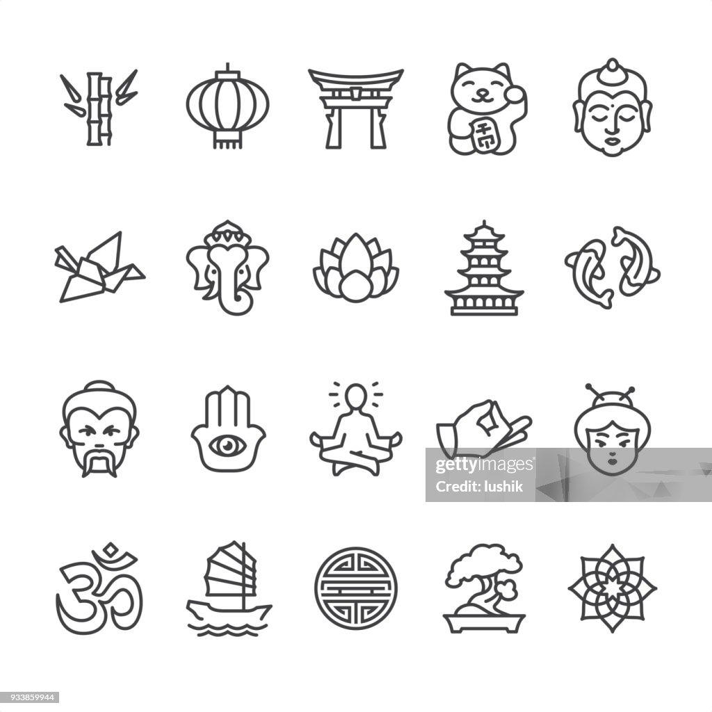 Asien Kultur-Thema - Gliederung-Vektor-icons