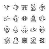 Asia culture theme - outline vector icons