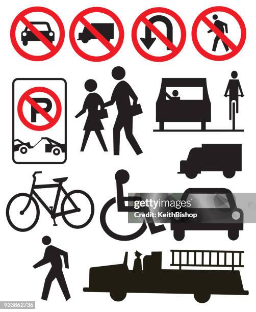 traffic or street sign icons - pedestrian stock illustrations