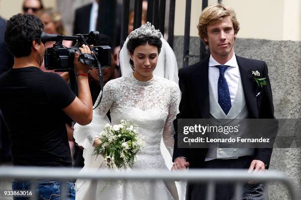 Alessandra de Osma and Prince Christian of Hanover walk after their wedding of Prince Christian of Hanover and Alessandra de Osma at Basilica San...