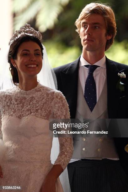 Alessandra de Osma and Prince Christian of Hanover after the wedding of Prince Christian of Hanover and Alessandra de Osma at Basilica San Pedro on...