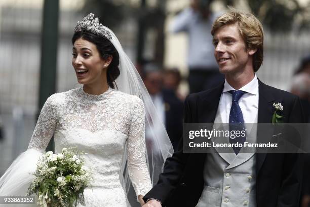 Alessandra de Osma and Prince Christian of Hanover walk after their wedding of Prince Christian of Hanover and Alessandra de Osma at Basilica San...