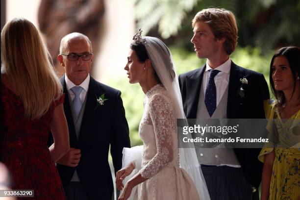Alessandra de Osma and Prince Christian of Hanover next to the bride's father Felipe de Osma Berckemeyer after the wedding of Prince Christian of...