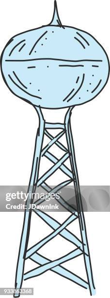 hand drawn water tower - water tower storage tank stock illustrations