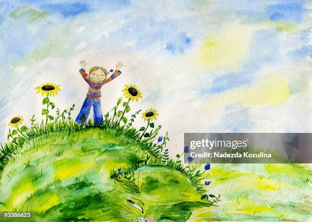 cat hill - carefree stock illustrations
