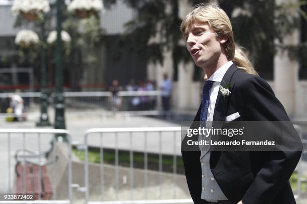 Prince Christian of Hanover walks to the church pior the wedding of Prince Christian of Hanover and Alessandra de Osma at Basilica San Pedro on March...