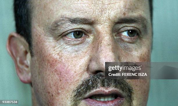 Liverpool's manager Rafael Benitez reatcs during the UEFA Champions League match against VSC Debrecen at the Ferenc Puskas Stadium in Budapest on...