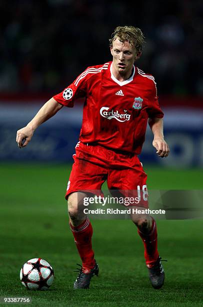 Dirk Kuyt of Liverpool in action during the UEFA Champions League group E match between Debrecen and Liverpool at the Ferenc Puskas Stadium on...