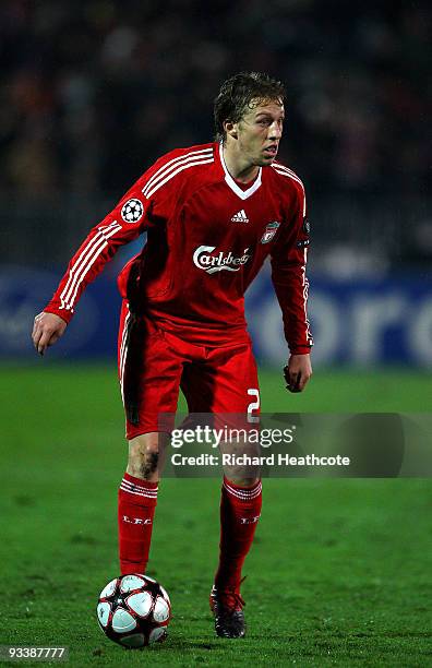 Lucas of Liverpool in action during the UEFA Champions League group E match between Debrecen and Liverpool at the Ferenc Puskas Stadium on November...