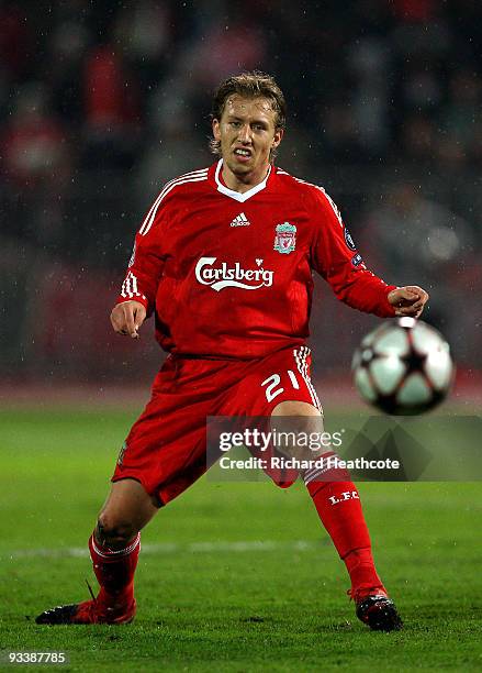 Lucas of Liverpool in action during the UEFA Champions League group E match between Debrecen and Liverpool at the Ferenc Puskas Stadium on November...