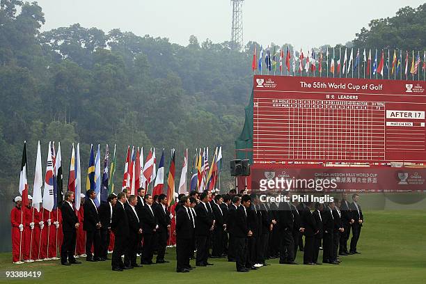 Players during the Opening Ceremony of the Omega Mission Hills World Cup played over the Olazabal Course on November 25, 2009 in Shenzhen, China.