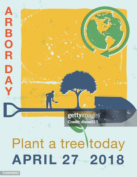 stockillustraties, clipart, cartoons en iconen met arbor day milieu kaarten in vintage stijl - nationale-boomfeestdag