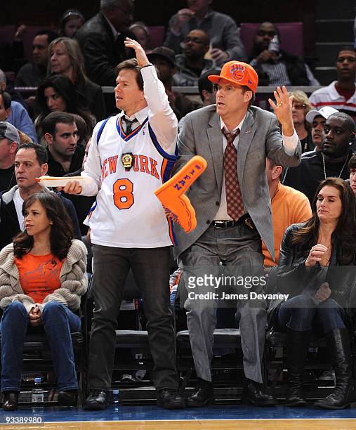 Mark Wahlberg and Will Ferrell on location for "The Other Guys" at the Boston Celtics game against the New York Knicks at Madison Square Garden on...