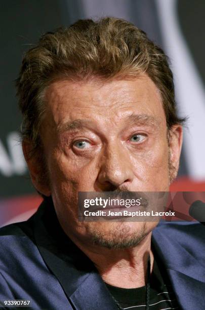 Johnny Hallyday attends the Vengeance Press Conference held at the Palais Des Festivals during the 62nd International Cannes Film Festival on May 17,...