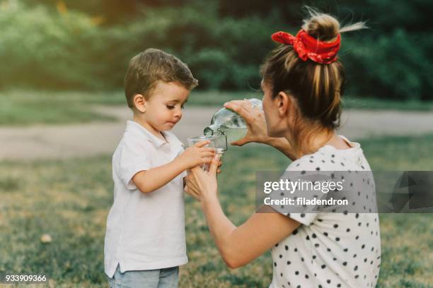 mother pouring her child some lemonade - kids picnic stock pictures, royalty-free photos & images