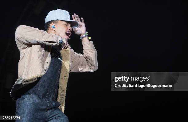 Chance The Rapper performs during the first day of Lollapalooza Buenos Aires 2018 at Hipodromo de San Isidro on March 16, 2018 in Buenos Aires,...