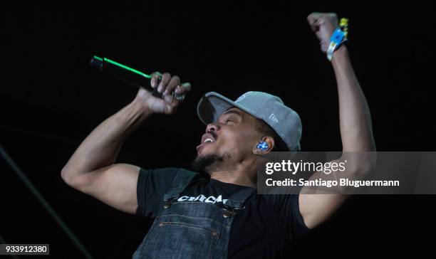 Chance The Rapper performs during the first day of Lollapalooza Buenos Aires 2018 at Hipodromo de San Isidro on March 16, 2018 in Buenos Aires,...