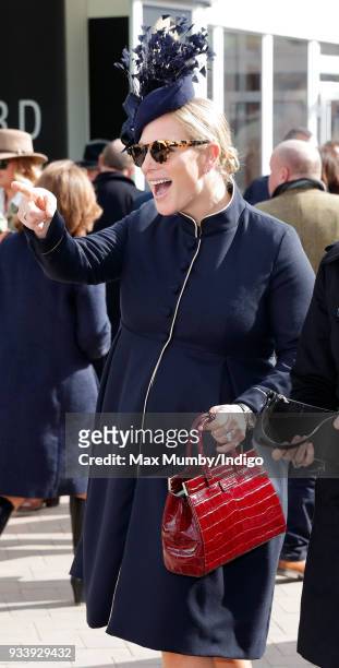 Zara Phillips attends day 4 'Gold Cup Day' of the Cheltenham Festival at Cheltenham Racecourse on March 16, 2018 in Cheltenham, England.