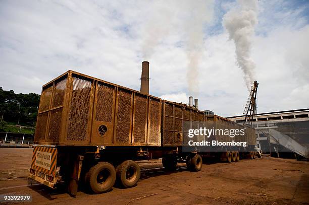 Sugarcane stalks are prepared for unloading at the Pedra Agroindustrial S/A Usina de Pedra ethanol plant near Ribeirao Preto, Brazil, on Tuesday,...