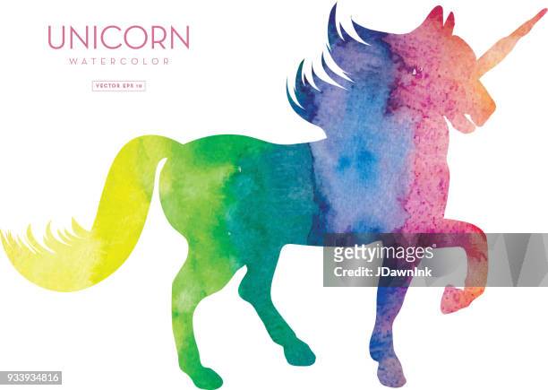 unicorn silhouette with watercolor texture - unicorn stock illustrations