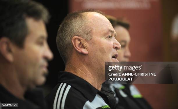 New Zealand All Blacks rugby team's coach Graham Henry gives a press conference on November 25, 2009 in Marseille, southern France ahead of the test...