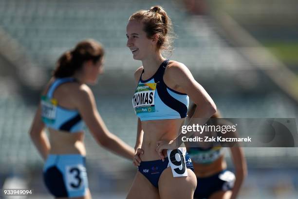 Carley Thomas of NSW competes in the Women's 800m Preliminary Final during day four of the Australian Junior Athletics Championships at the Sydney...