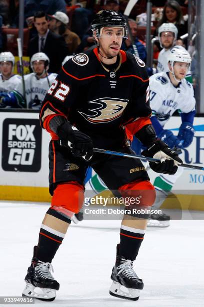 Chris Kelly of the Anaheim Ducks skates during the game against the Vancouver Canucks on March 14, 2018 at Honda Center in Anaheim, California.