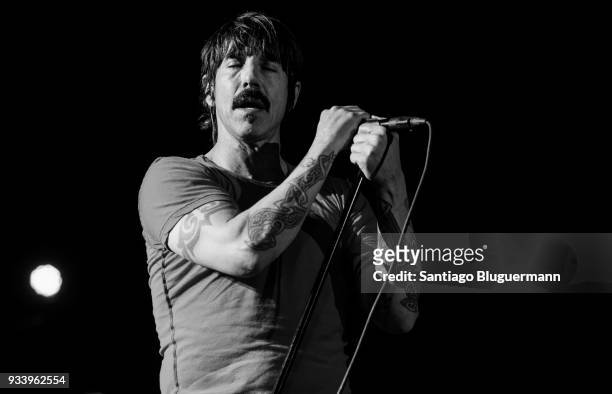 Anthony Kiedis singer of Red Hot Chili Peppers performs during the first day of Lollapalooza Buenos Aires 2018 at Hipodromo de San Isidro on March...
