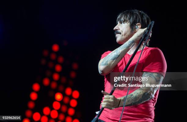 Anthony Kiedis of Red Hot Chili Peppers performs during the first day of Lollapalooza Buenos Aires 2018 at Hipodromo de San Isidro on March 16, 2018...