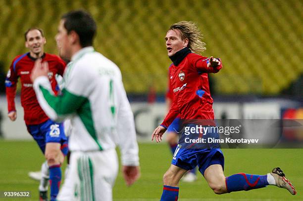 Milos Krasic of CSKA Moscow celebrates after scoring the second goal during the UEFA Champions League group B match between CSKA Moscow and VfL...