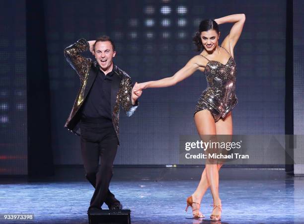 Frankie Muniz and Hayley Erbert peform onstage during the Dancing with The Stars: Live! - Light Up The Night held at Microsoft Theater on March 18,...