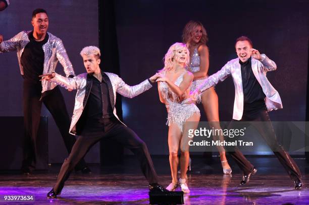 Jordan Fisher, Lindsay Arnold and Frankie Muniz peform onstage during the Dancing with The Stars: Live! - Light Up The Night held at Microsoft...