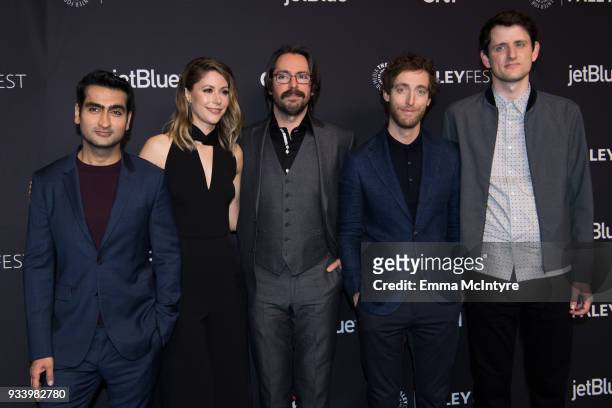 Kumail Nanjiani, Amanda Crew, Martin Starr, Thomas Middleditch, and Zach Woods attend the 2018 PaleyFest Los Angeles - HBO's 'Silicon Valley' at...