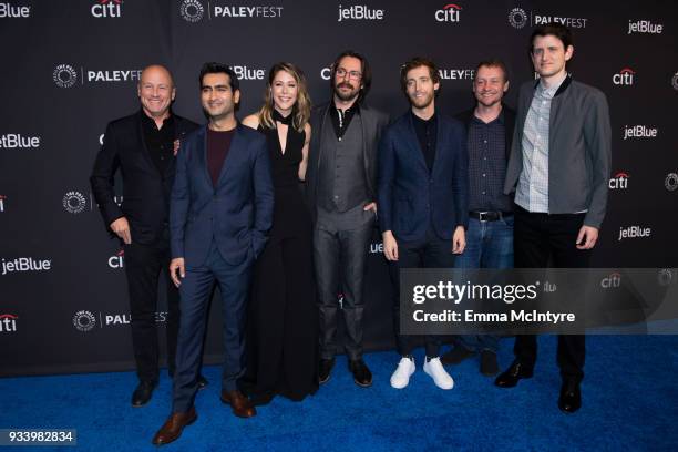 Mike Judge, Kumail Nanjiani, Amanda Crew, Martin Starr, Thomas Middleditch, Alec Berg, and Zach Woods attend the 2018 PaleyFest Los Angeles - HBO's...