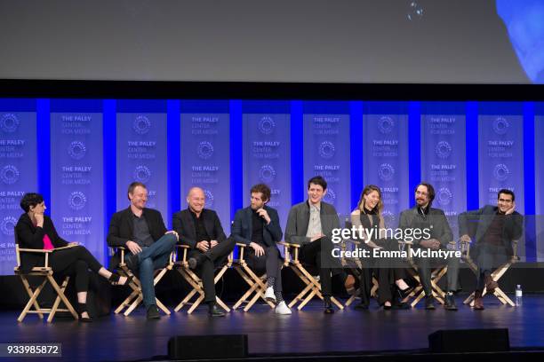Mike Judge, Kumail Nanjiani, Amanda Crew, Martin Starr, Thomas Middleditch, Alec Berg, and Zach Woods attend the 2018 PaleyFest Los Angeles - HBO's...