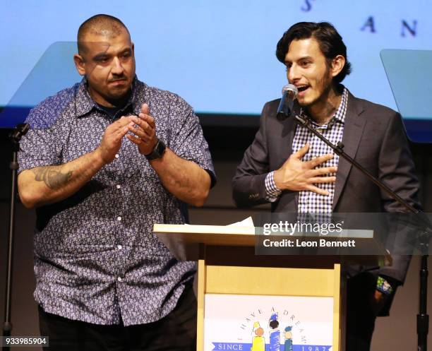 Jose Arellano and Richard Cabral speak during the "I Have A Dream" Foundation's 5th Annual Los Angeles' Dreamer Dinner at Skirball Cultural Center on...