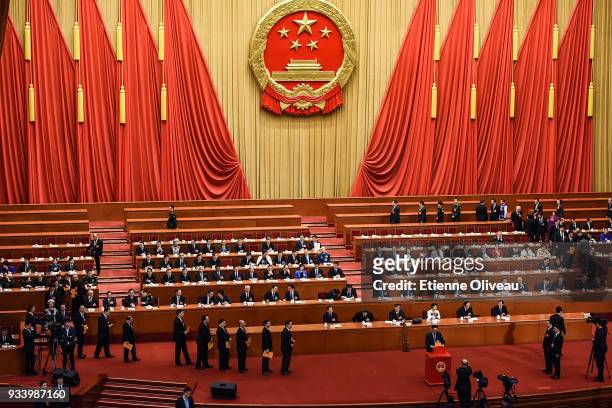 General view of the Great Hall of the People during the vote of the seventh plenary session of the 13th National People's Congress on March 19, 2018...