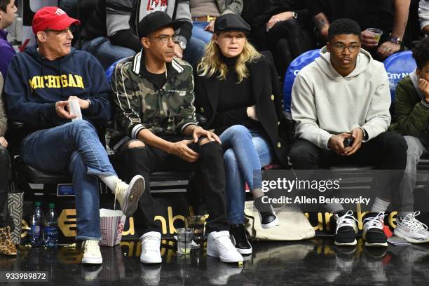 Chris Ivery and Ellen Pompeo attend a basketball game between the Los Angeles Clippers and the Portland Trail Blazers at Staples Center on March 18,...