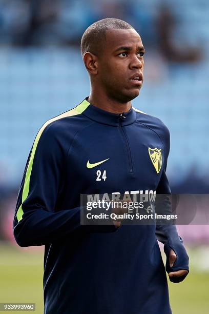 Diego Rolan of Malaga CF looks on prior to the La Liga match between Celta de Vigo and Malaga at Balaidos Stadium on March 18, 2018 in Vigo, Spain.