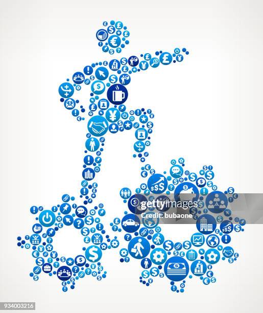 stick figure climbing gear business and finance blue icon pattern - ceo computer stock illustrations