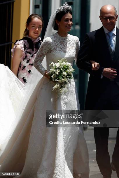 Princess Alexandra of Hanover acompanies the bride Alessandra de Osma prior to her wedding with Prince Christian of Hanover at Basilica San Pedro on...