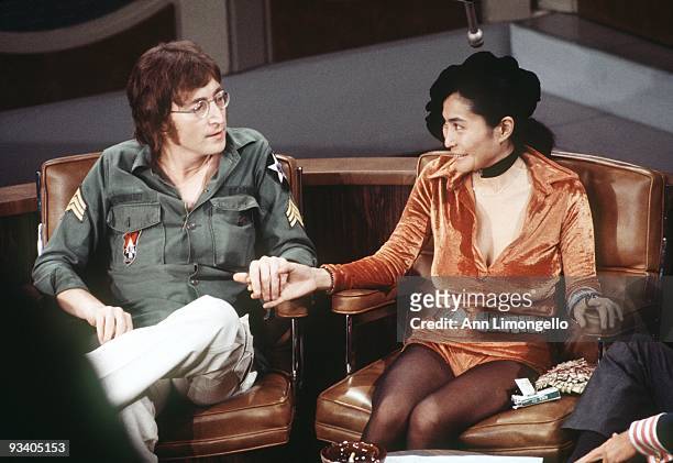John Lennon and Yoko Ono chatted with host Dick Cavett.,
