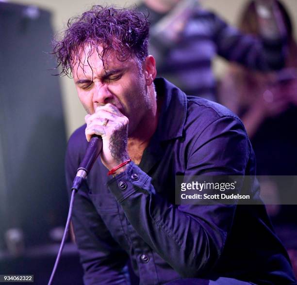 Singer Jason Aalon Butler of the band's Fever 333 and letlive performs onstage during day three of MUSINK at OC Fair & Events Center on March 18,...