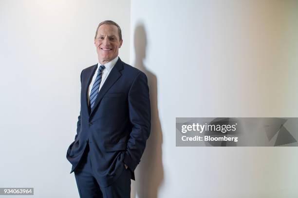 Woody Bradford, chairman and chief executive officer of Conning & Co., poses for a photograph ahead of a Bloomberg Television in Hong Kong, China, on...